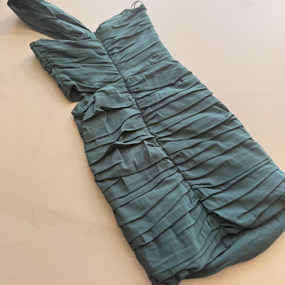 Zara‎ Asymmetrical Dress Womens Sm Teal Green Bodycon Cocktail Date Linen Party - Picture 8 of 10